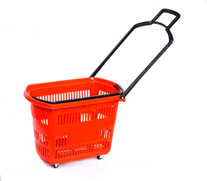 supermarket plastic shopping basket trolley with wheels