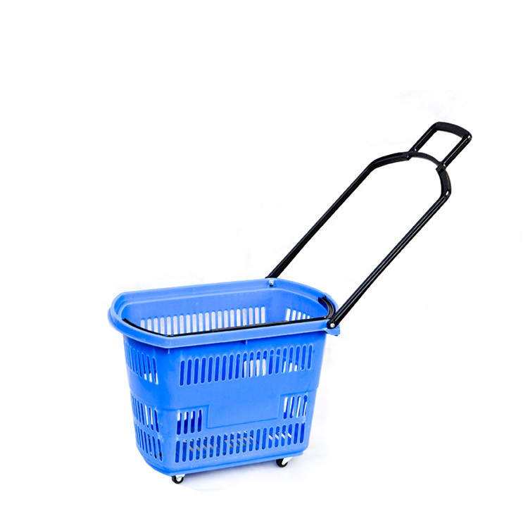 supermarket plastic shopping basket trolley with wheels